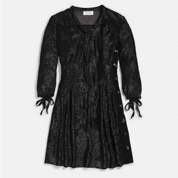 New Coach Lurex Tie Neck Black Shimmer Dress Size 8 Nwt